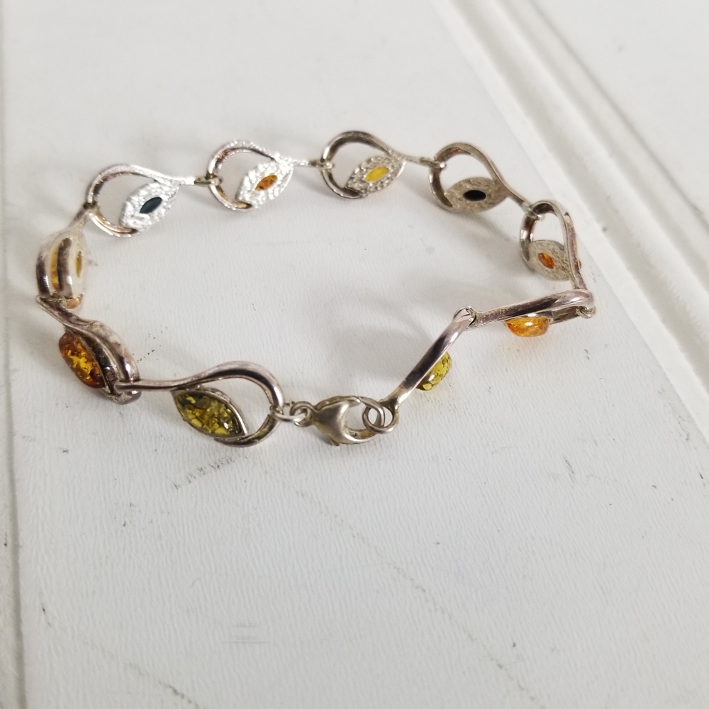 Dainty Amber Silver Bracelet Multicolored Jewelry - Picture 4 of 12